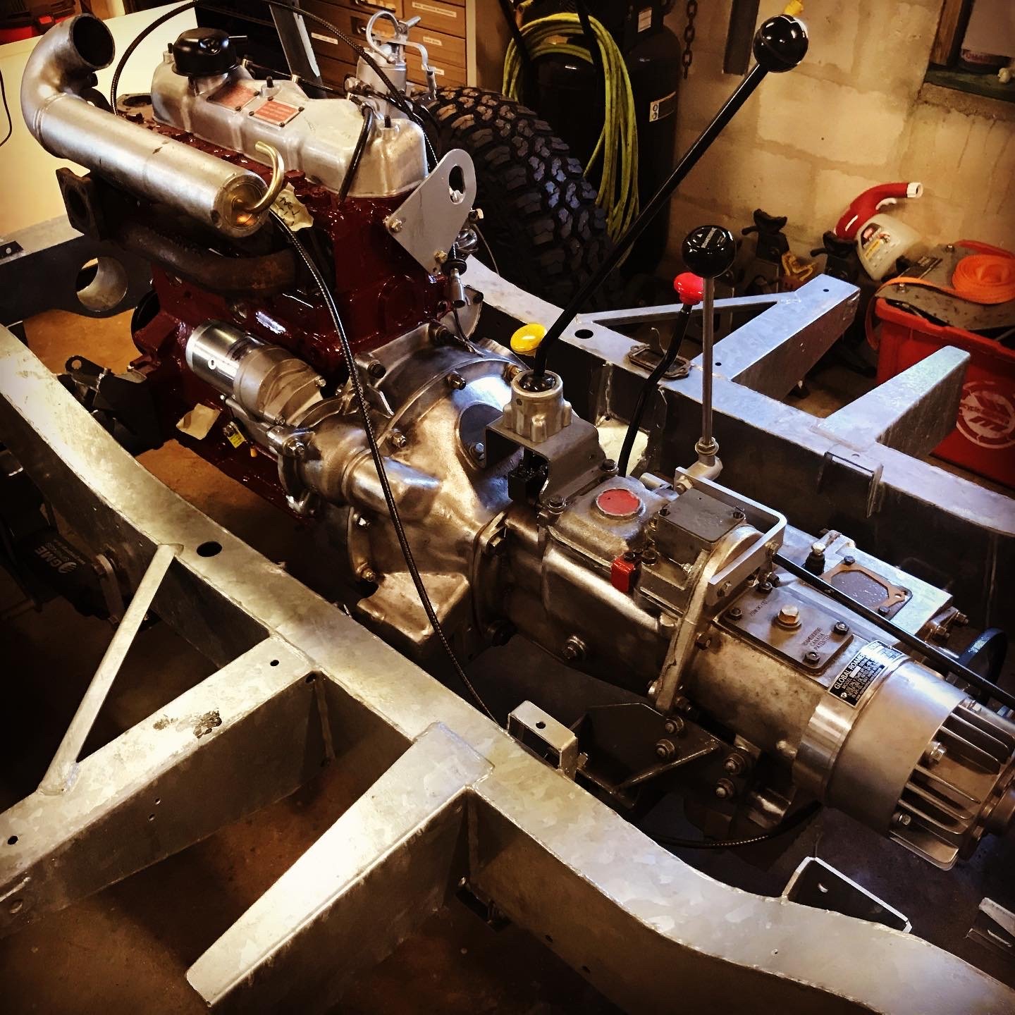 Mighty Mite — engine and trans on chassis
